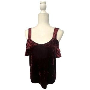 NWOT Lauren Conrad Runway Cold Shoulder Maroon Velvet Top - Size XS